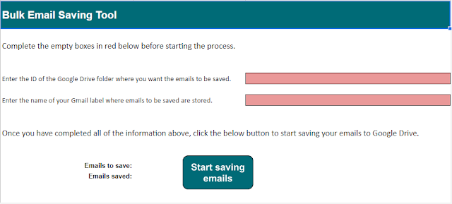 Screenshot of setup sheet for tool.