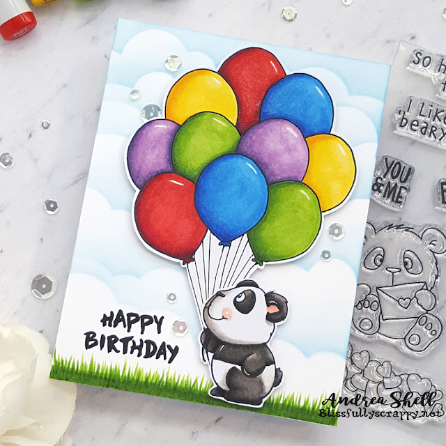 Panda with Balloons Card by Andrea Shell | Lovely Pandas stamp by Gerda Steiner Designs