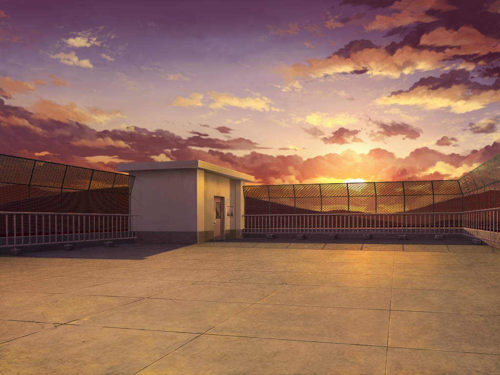 Anime Landscape: Quiet Rooftop (Anime Background) (day & sunset)