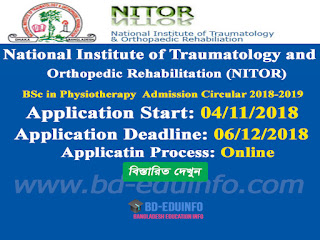 NITOR BSc in Physiotherapy Admission Circular 2018-2019