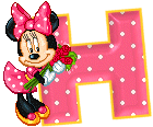 Alfabeto animado de Minnie Mouse con ramo de rosas H. 