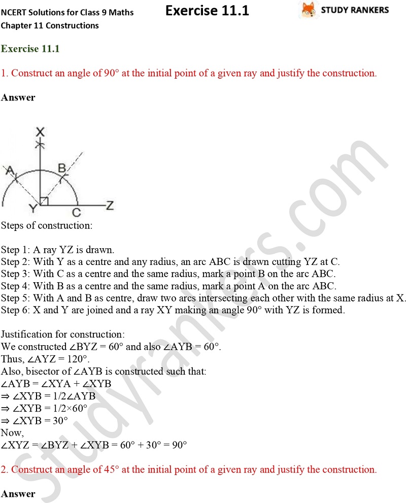 NCERT Solutions for Class 9 Maths Chapter 11 Constructions Exercise 11.1 Part 1