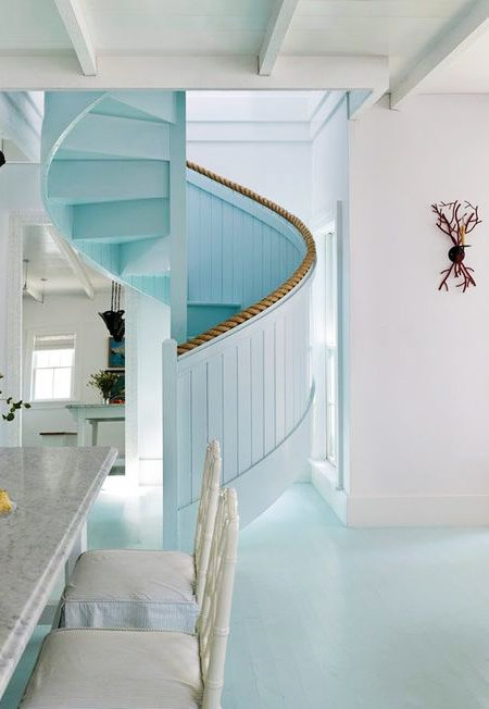 Blue Painted Enclosed Staircase Cottage Home