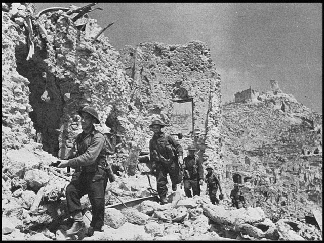 The ruins of Monte Cassino during World War II worldwartwo.filminspector.com