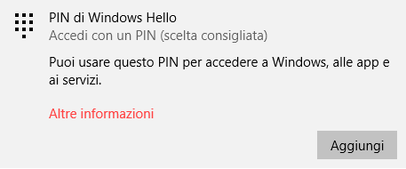 Pin di Windows Hello su Windows 10