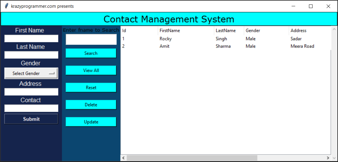 Contact Management System Project in Python with SQLite