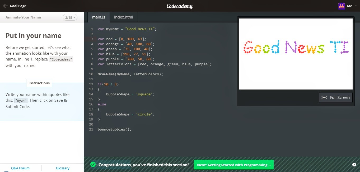 Aprenda a programar na Codecademy Good News TI