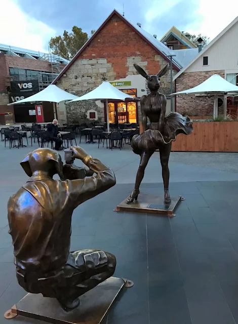 dog and rabbit statue in hobart