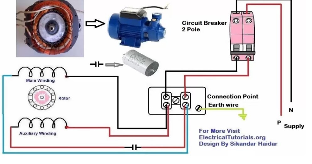 Single phase Motor Wiring And Controlling Using Circuit ... hampton bay pull chain switch wiring diagram 