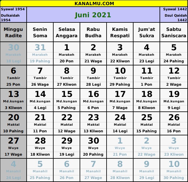 Kalender juni 2021 lengkap