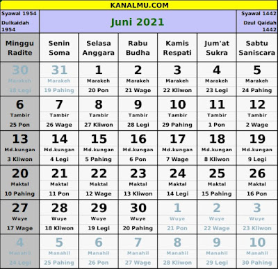 kalender juni 2021 lengkap jawa hijriyah