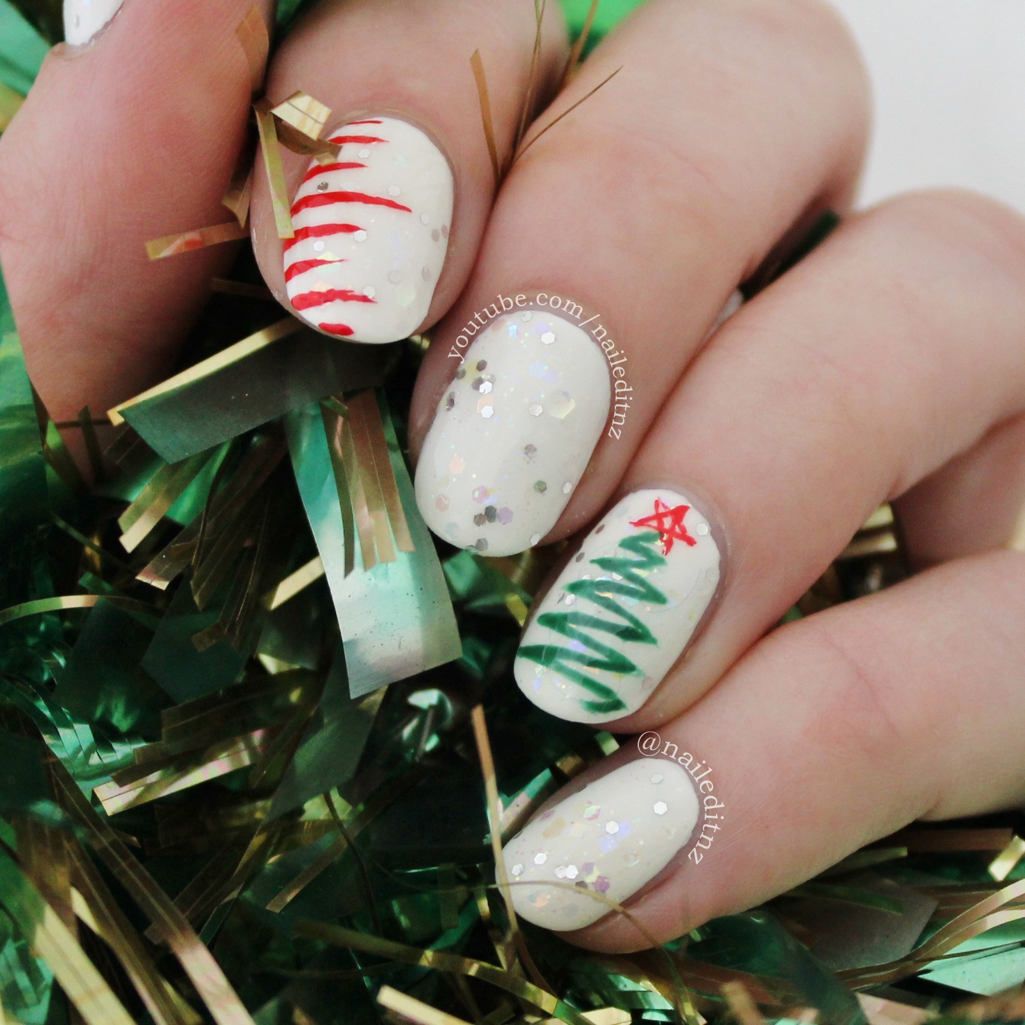 Christmas Nail Art | Tree, Lights, Sweater, Candy Canes & Snowflakes