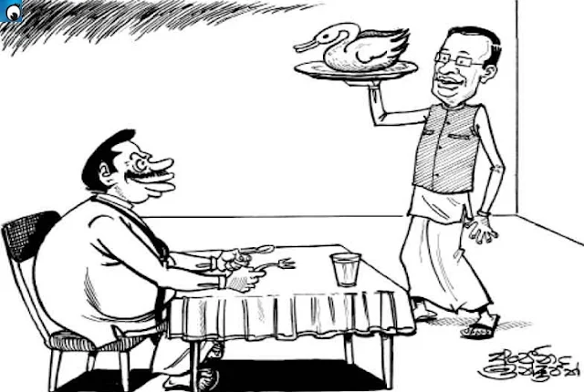 Mahinda craving for Maithri's Swan flesh (Monday's cartoon)