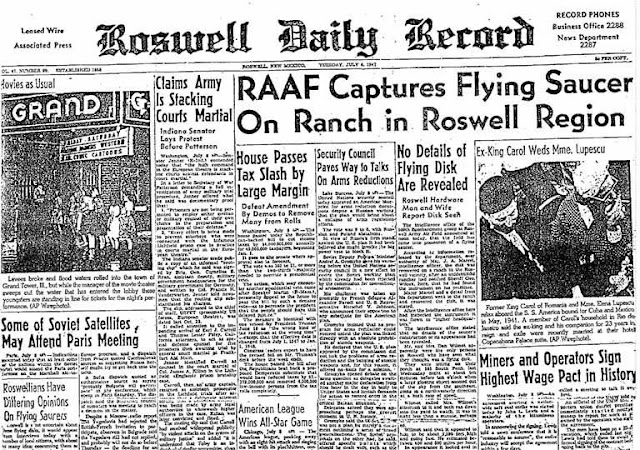 Roswell Daily Record – 8 Temmuz 1947, Salı RAAF Askeri Üssü Roswell Bölgesi’ndeki Arazide Uçan Daire Ele geçirdi