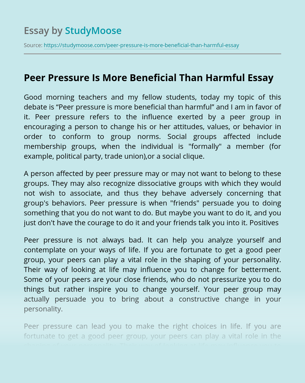 peer pressure problems and solutions essay