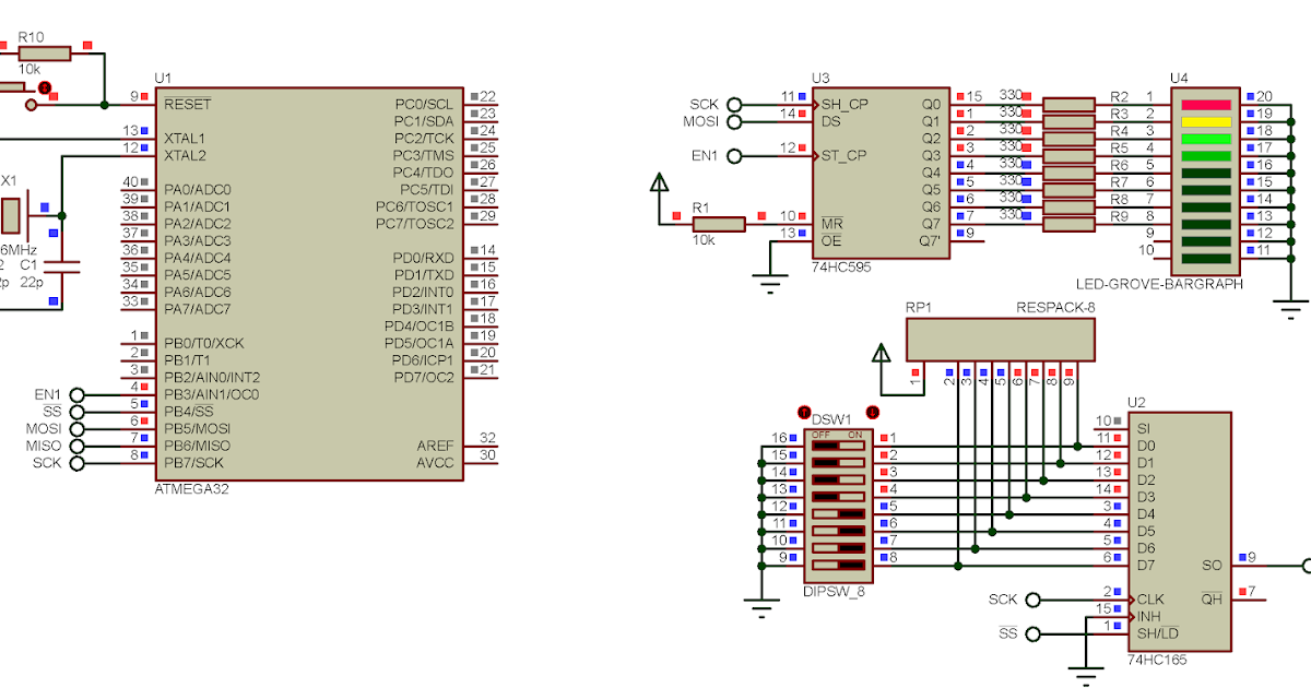 Electronics and Programming ATMega32 SPI interfaces to 74HC165 and