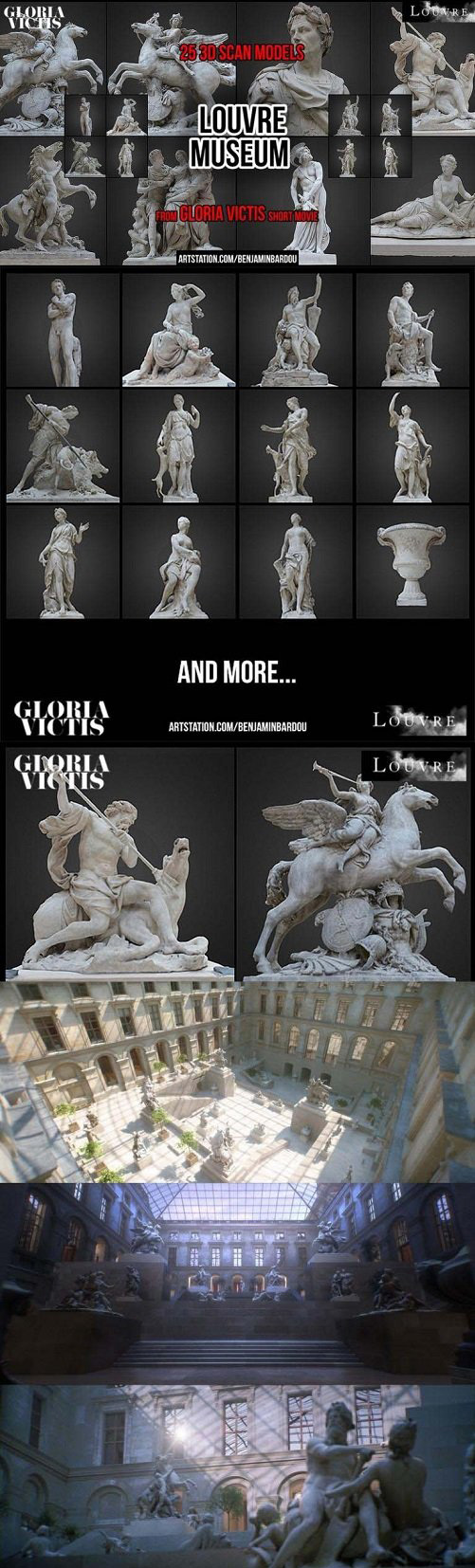 PARIS. 25 3D scans from Louvre Museum 2 3d models addons
