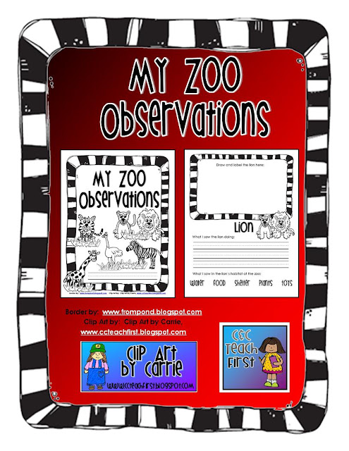 Clip Art by Carrie Teaching First: Zoo Observations Book FREEBIE!