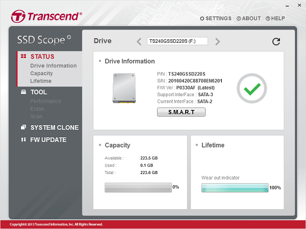 Estado de la unidad Transcend Alcance SSD Transcend