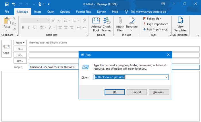 Opdrachtregelschakelaars voor Outlook