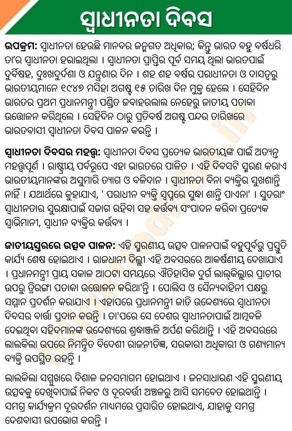 Independence day Essay in odia