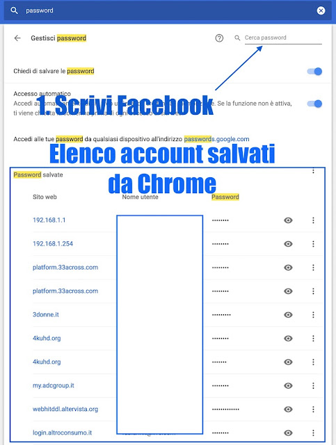 come vedere credenziali accesso a facebook su chrome