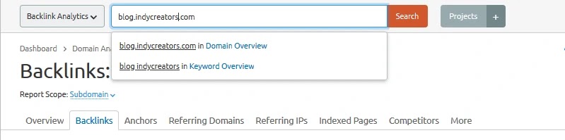 ค้นหา backlinks ในโดเมนย่อย - SEMRush