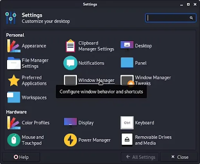 Settings Manager in Kali Linux