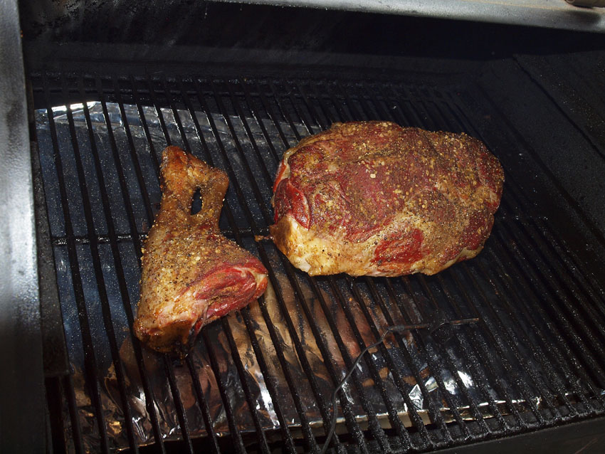 Pellet Smoker Cooking Smoked & Braised Leg of Goat Gyros