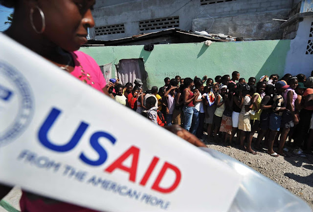 A USAid distribution point in Port-au-Prince after the 2010 earthquake