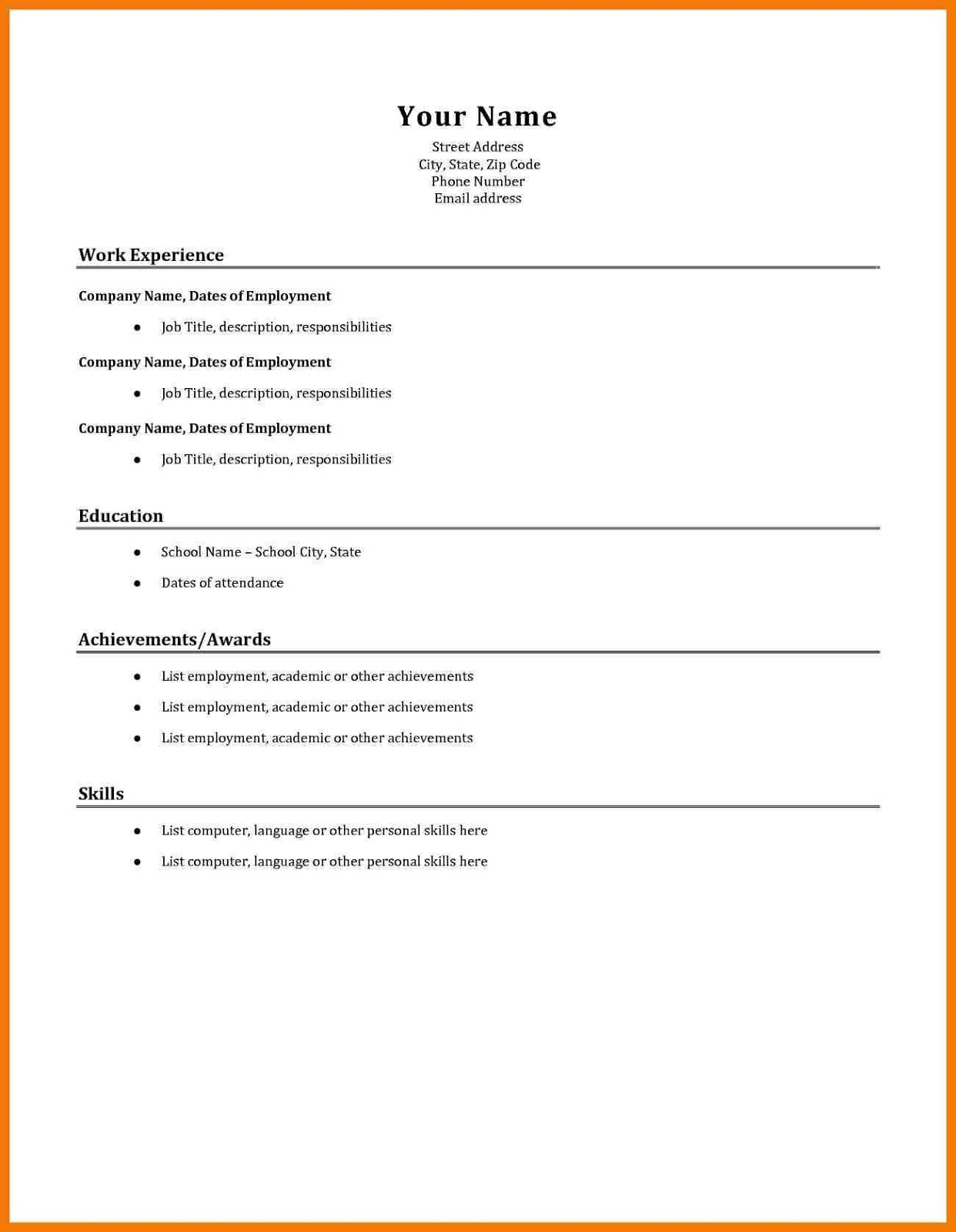 simple resume format pdf download in word