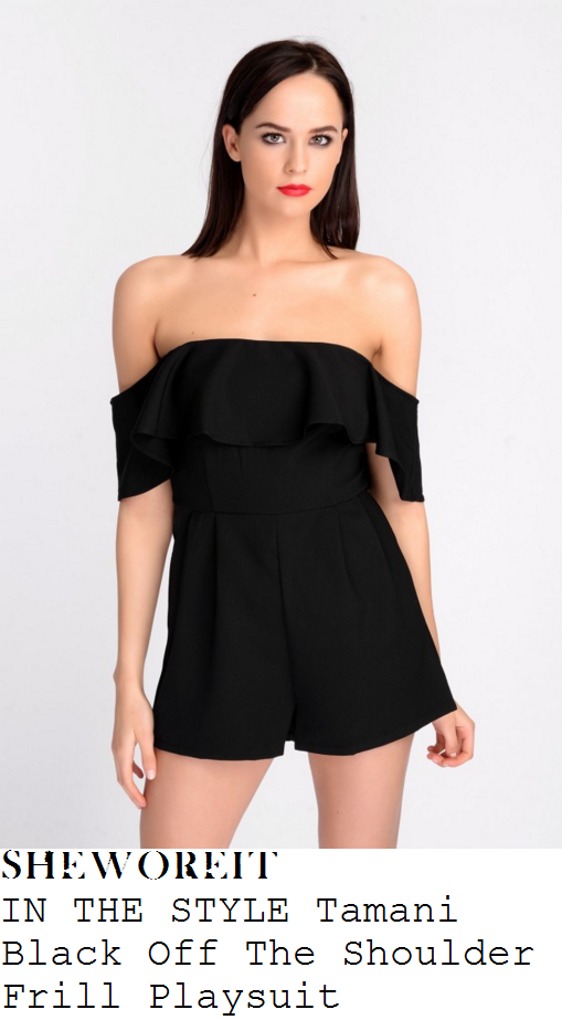 charlotte-crosby-in-the-style-tamani-black-off-the-shoulder-bardot-frill-detail-playsuit