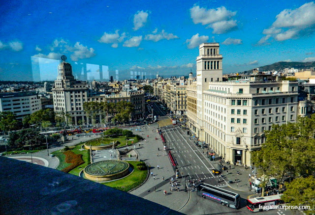 A Plaça de Catalunya, em Barcelona, vista do terraço da loja El Corte Inglés
