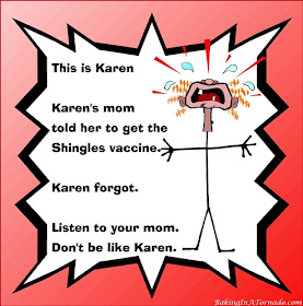 Don't be like Karen, the shingles version | Graphic made by and property of www.BakingInATornado.com | #MyGraphics #humor