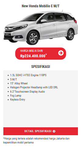 harga dan spesifikasi honda Mobilio
