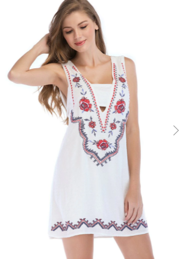 Floral Embroidery Sleeveless Casual Mini Dress