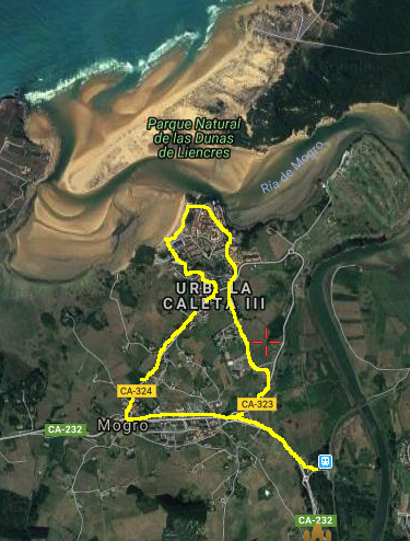 Mapa del recorrido desde la Estación de Mogro hasta la Playa de Usil