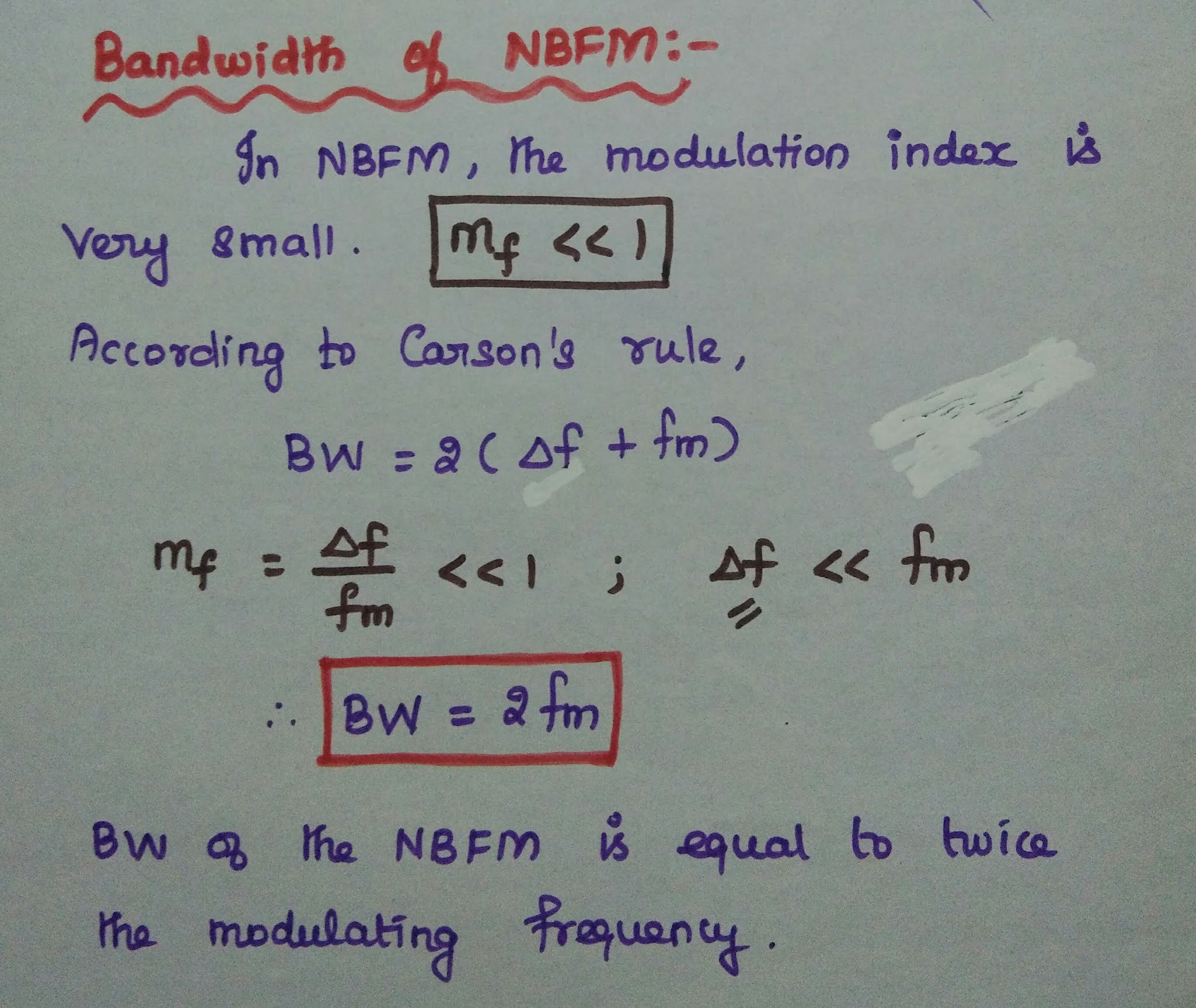 Transmission Bandwidth of FM Carson's Rule Bandwidth of NBFM & WBFM