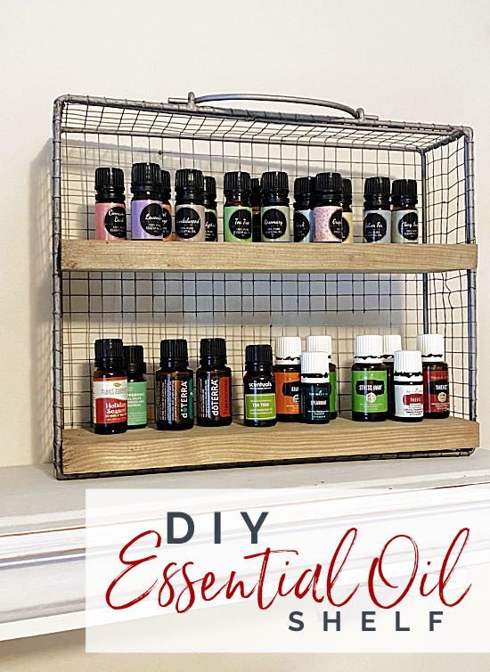 shelf filled with essential oils pin