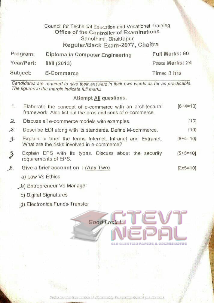 E-Commerce - 6th Semester Questions Papers CTEVT | Diploma in Computer ...