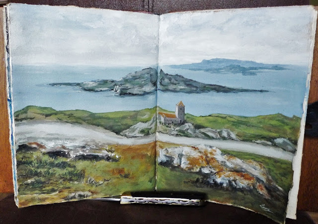 Journal de bord du Capitaine Morgan : L'Abbaye d'Iona sur l'île d'Iona Highlands Ecosse – peinture à la gouache par Laure Guymont