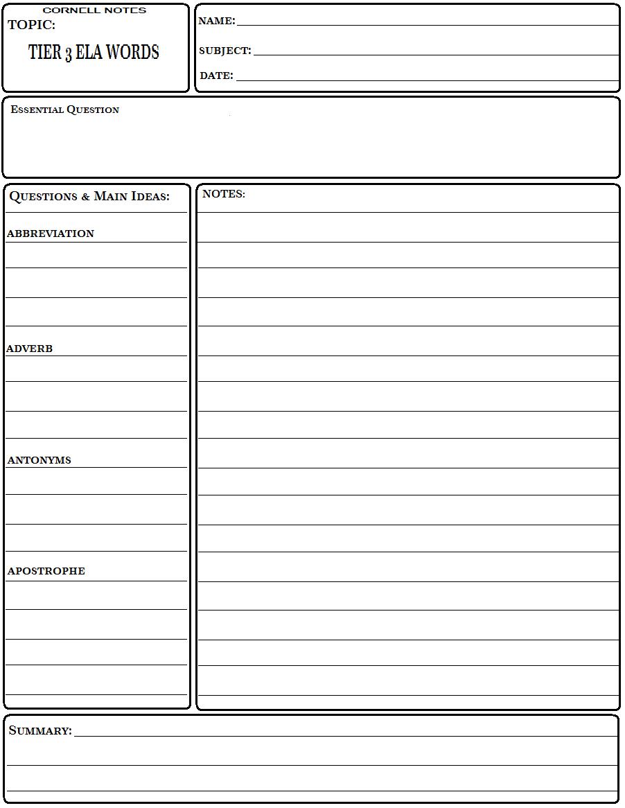 3 Column Notes Template