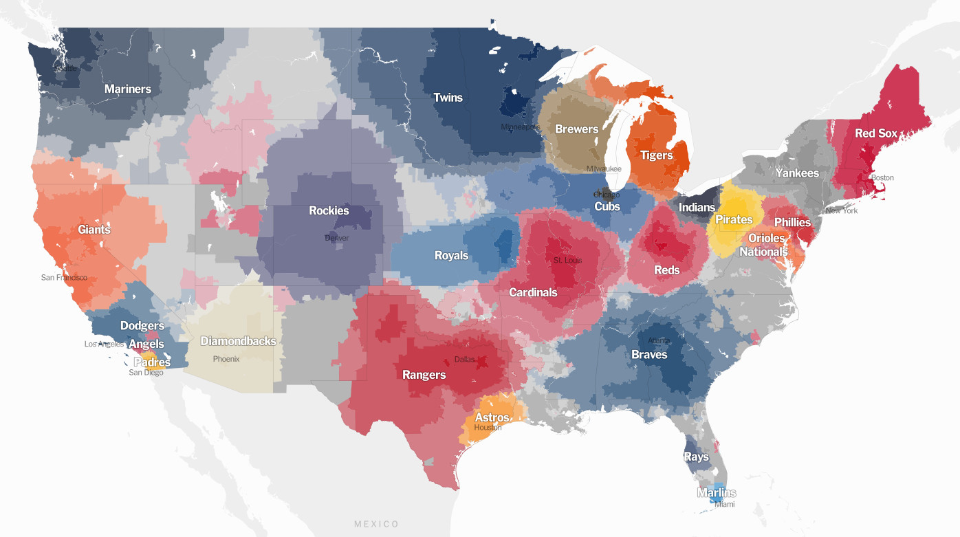 A Map of Baseball Nation (Facebook fans by ZIP code)