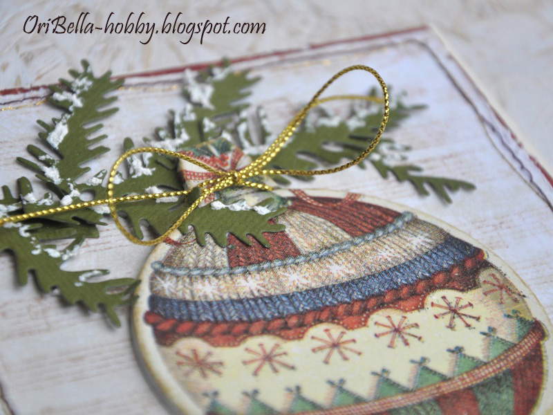 Kraina wyobraźni 279. Świąteczna kartka z bombką decoupage.