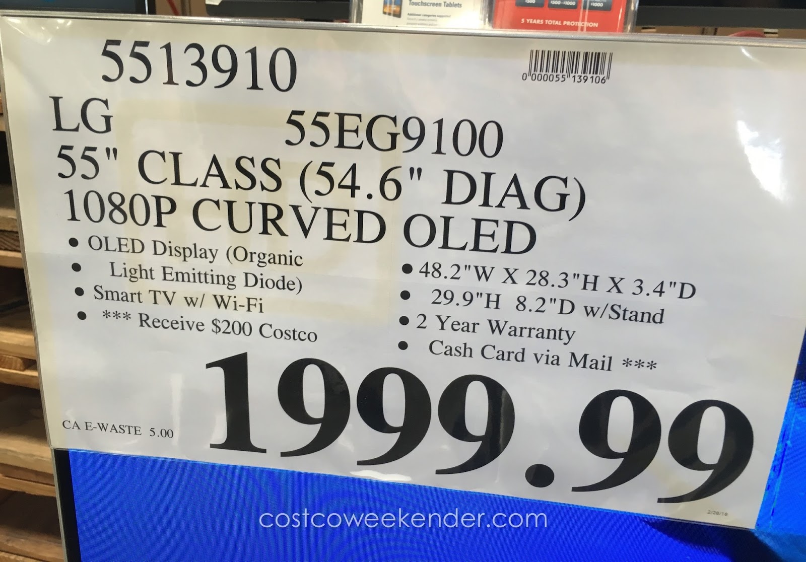 LG 55EG9100 55 Curved OLED TV Costco Weekender