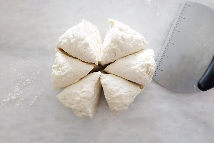 kneaded dough cut into 6 pieces