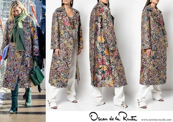 Queen Maxima wore OSCAR DE LA RENTA long floral brocade coat