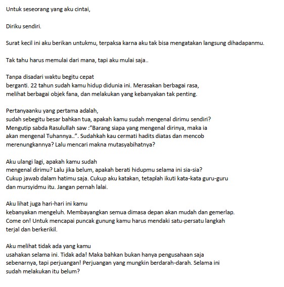 Contoh Surat Pribadi Singkat Untuk Diri Sendiri Ruang Sipil