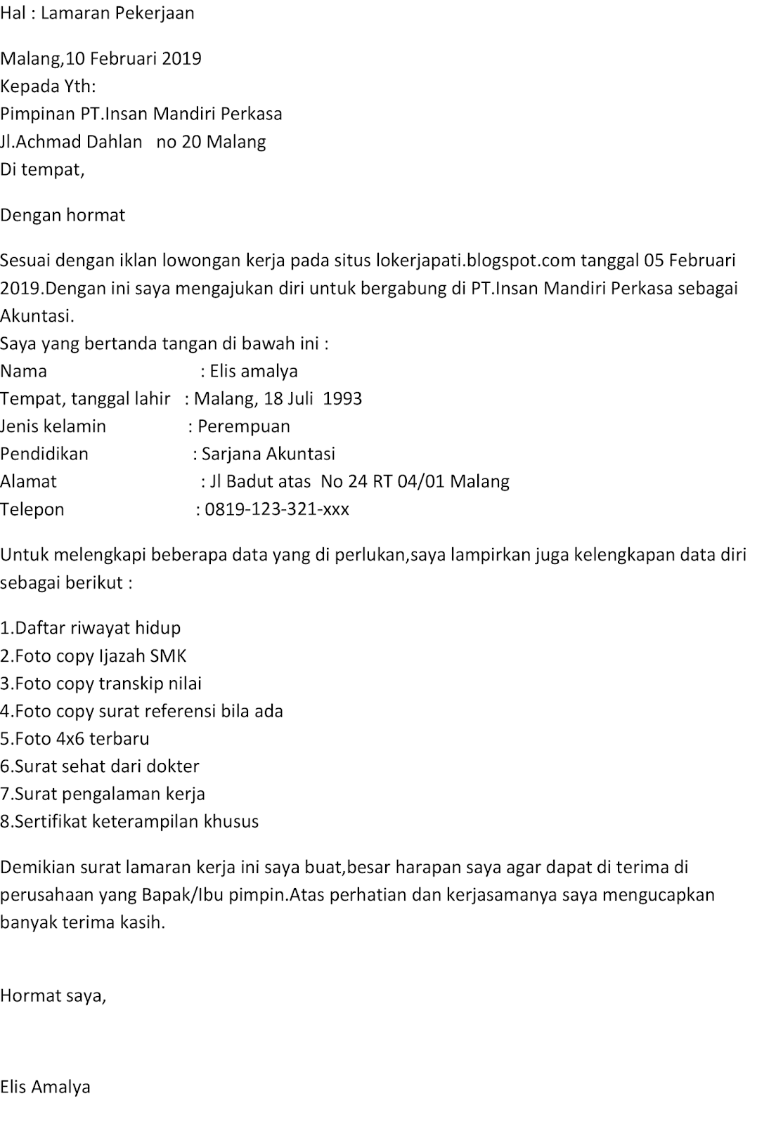 Contoh Surat Permohonan Kerja Pos Laju