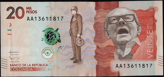 Colombian Currency 20000 Pesos banknote 2016 President Alfonso López Michelsen